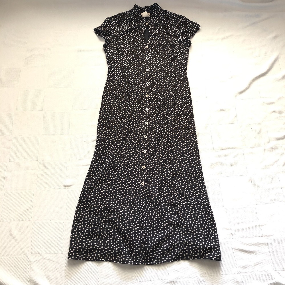 Amanda Lane Women's Dress Size 10 Black & White Polka Dot Cap Sleeve Long